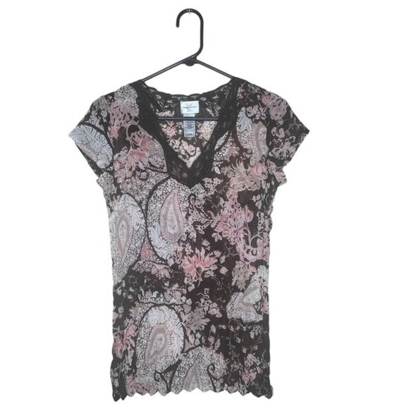 EMMA JAMES Petite Paisley Floral Lace Top - Size 6 Petite - Picture 1 of 6